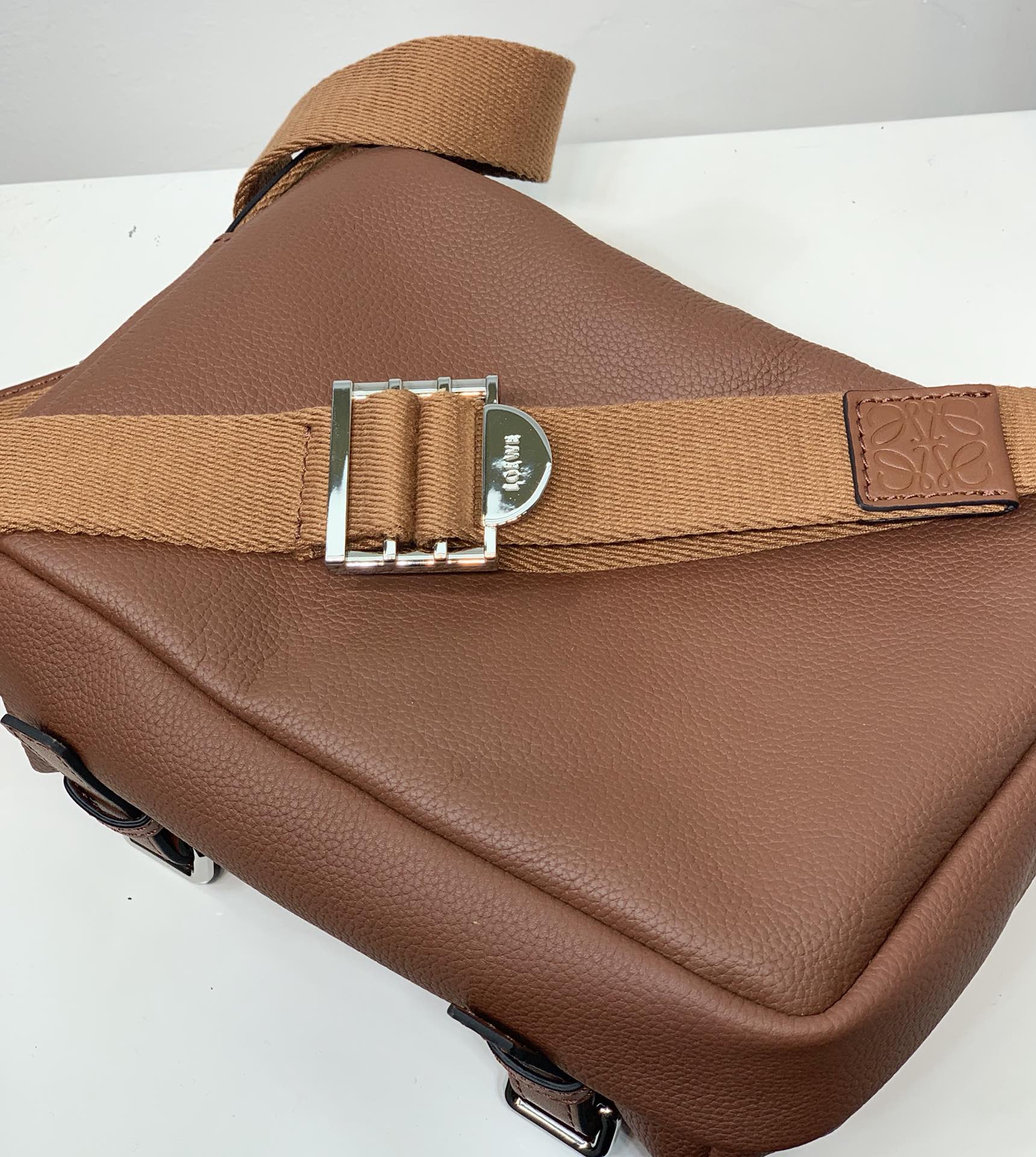 Loewe XS Military Messenger Bag in Soft Grained Calfskin Brown